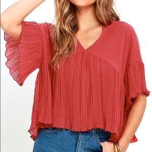 Lulu's Love for You Rust Red Pleated Top